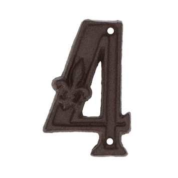 House number - digit 4 - cast iron brown