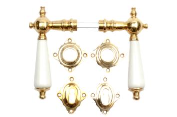 Brass door hardware set, handles with rosettes, classic