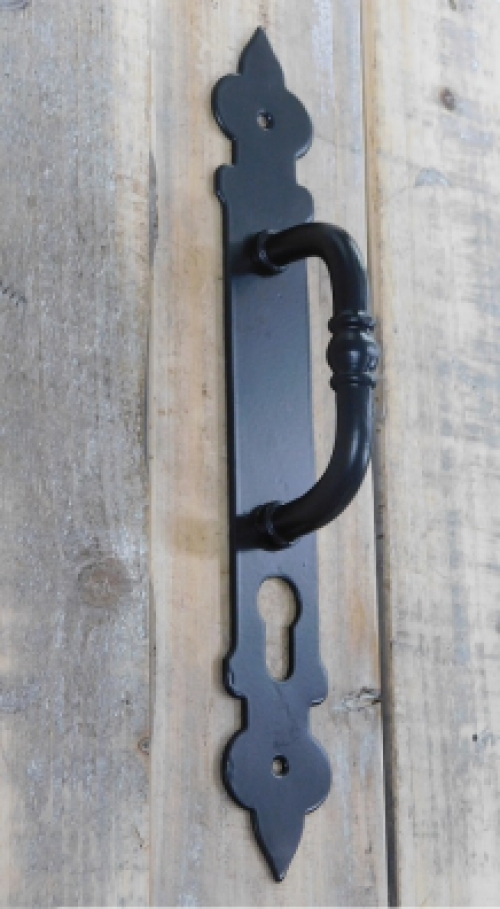 Door handle with keyhole, black powder-coated, handle / door handle.