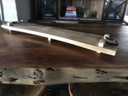 Rustic cutting board, kitchen shelf made of solid wood, tray with metal handles