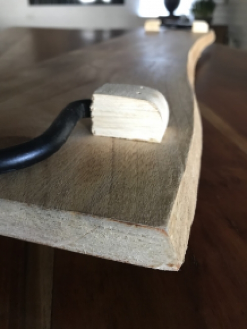 Rustic cutting board, kitchen shelf made of solid wood, tray with metal handles