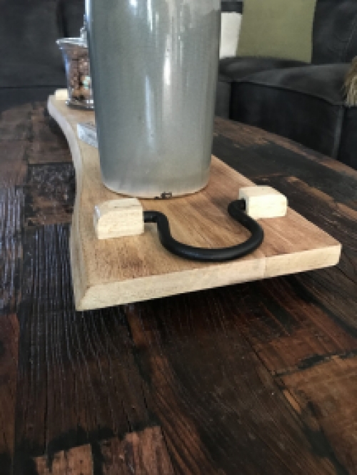 Rustic cutting board, kitchen shelf made of solid wood, tray with metal handles