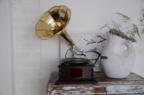 Nostalgic gramophone, record player, wood and metal