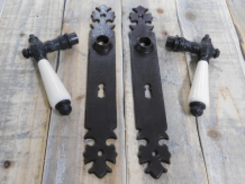 Set of door hardware - antique iron dark brown - for room doors BB72 - with porcelain handles