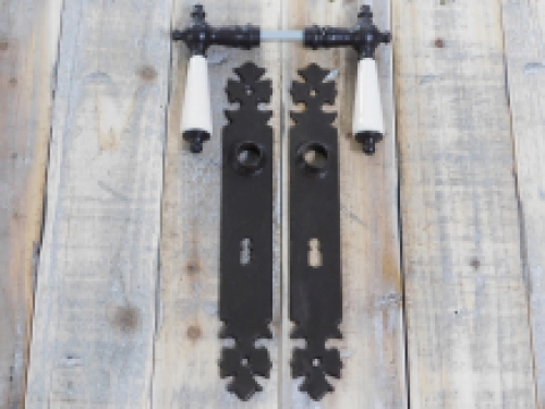 Set of door hardware - antique iron dark brown - BB 72 - with porcelain handles