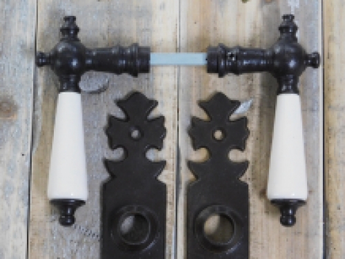 Set of door hardware - antique iron dark brown - BB 72 - with porcelain handles