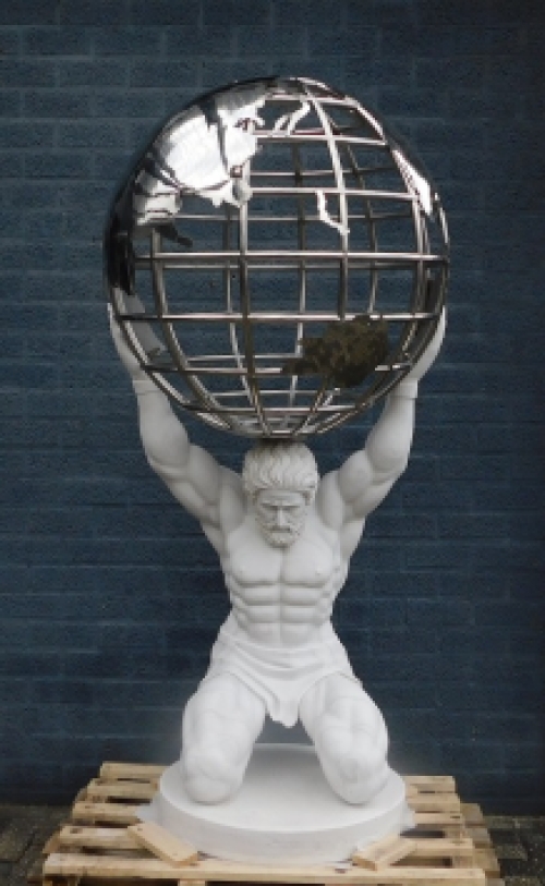 Unique Atlas statue with globe - full marble with nickel - XXL