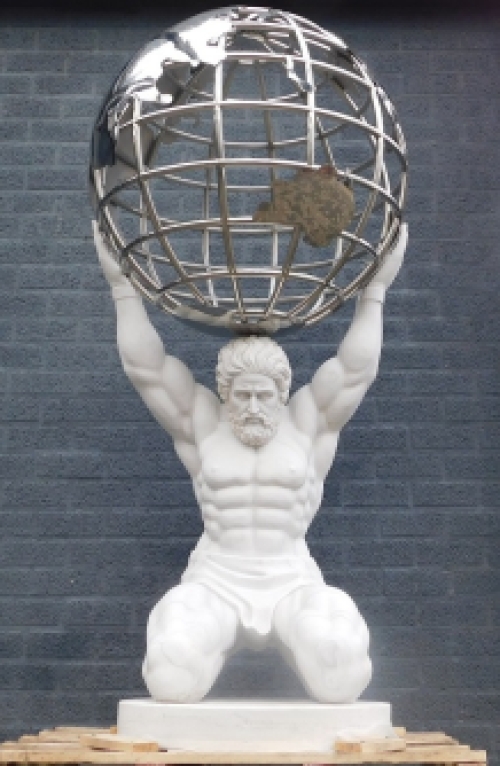 Unique Atlas statue with globe - full marble with nickel - XXL