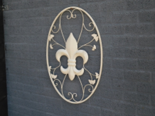 Large Wall Ornament - French Lily - Wrought Iron - Antique White