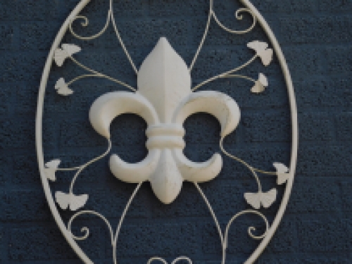 Large Wall Ornament - French Lily - Wrought Iron - Antique White