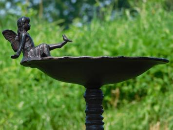 Bird bath with Angel and bird - Cast iron - Brown-Rust