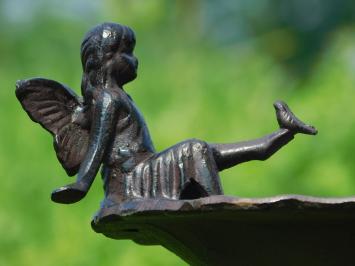 Bird bath with Angel and bird - Cast iron - Brown-Rust