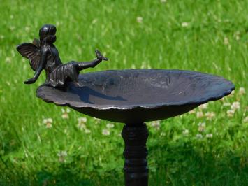 Bird bath with Angel and bird - Cast iron - Brown-Rust