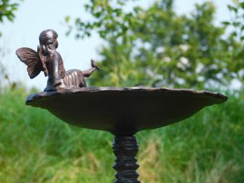 Bird bath with Angel and bird - Cast iron - Brown-Rust