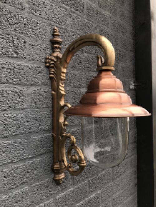 Nostalgic wall lamp, garden lamp, all brass patinated, copper