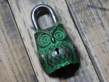 Padlock Owl - Brass - Green Finish - Incl. 2 Keys