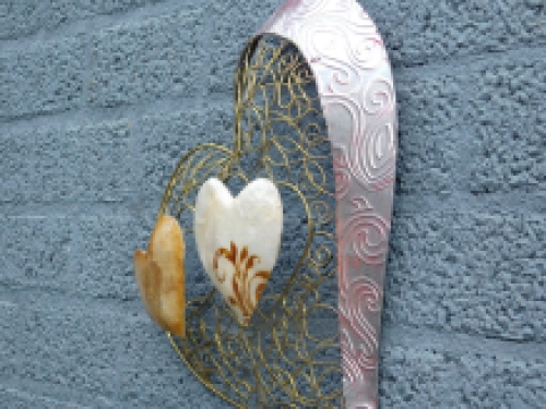 Wall ornament heart with hearts - metal with mother of pearl