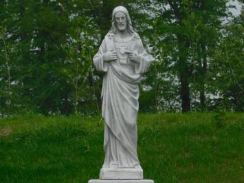 Sacred Heart statue on pedestal - solid stone