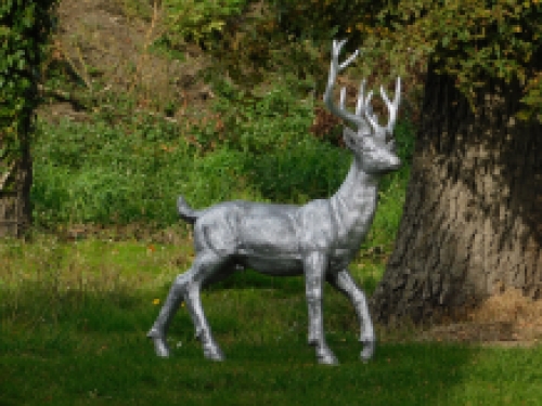 Statue Hirsch XL - silberfarbig - Polystone