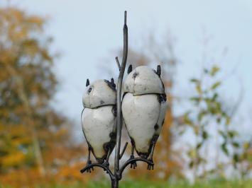 Handgefertigter Gartenstab mit 2 Eulen - 113 cm - Metall