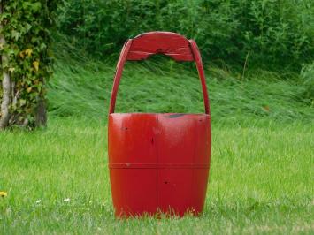 Vintage Houten Emmer - Rood - Hoogte 60 cm