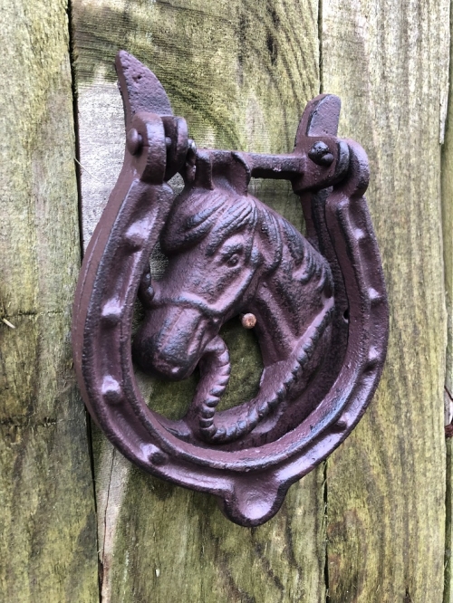 Beautiful door knocker,horse with horseshoe, cast iron.