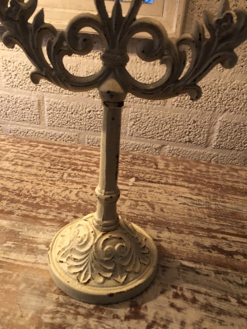 Candlestick 3-armed robust cast iron, old-white, super beautiful!!