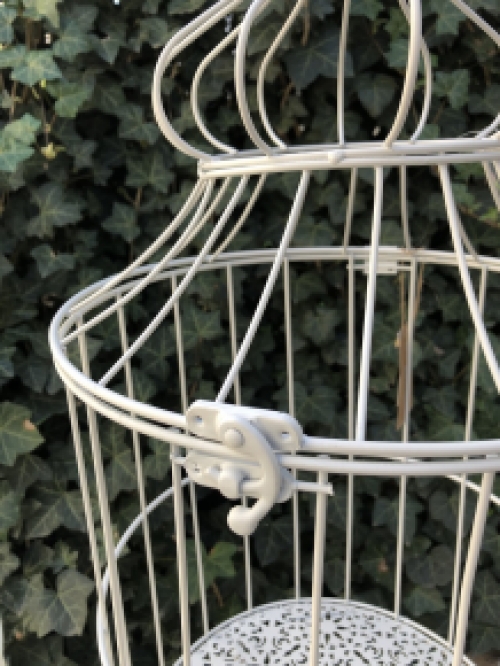 Large birdcage standing on graceful wrought iron legs, a piece of jewelry!!