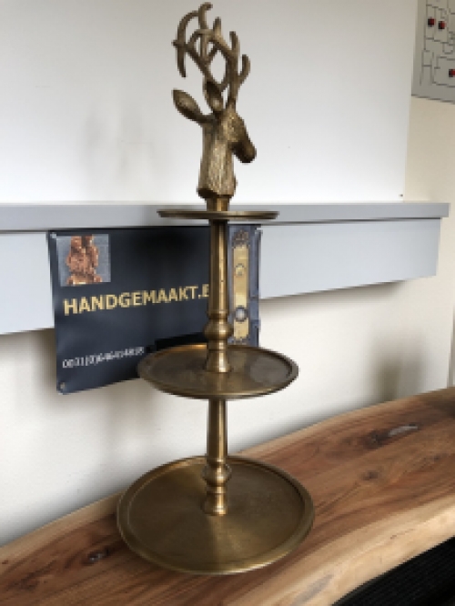 Etagere Alu-Bronze-Look, 3 Schichten mit Hirschkopf mit Geweih als Aufsatz, UNIQUE!