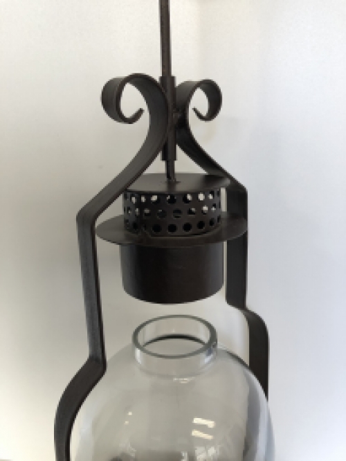 Candlestick, storm lantern, metal-glass, brown, beautiful ironwork.