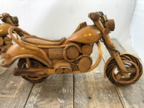 Set of handmade wooden motorcycles, lowriders.