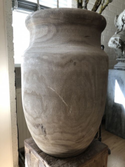 Beautiful large wooden vase-pot in the color gray.