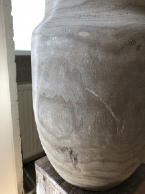 Beautiful large wooden vase-pot in the color gray.