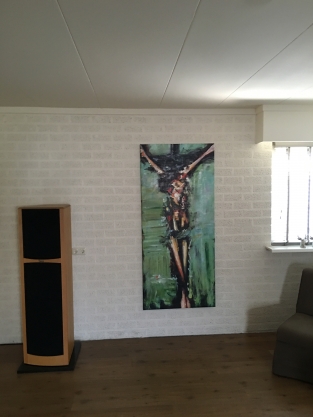 Large and beautiful abstract oil canvas of: Jesus on the cross.