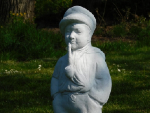 Statue boy with pipe - solid stone