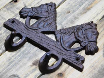 Coat rack with horses - 2-Hooks - Cast iron Brown