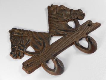 Coat rack with horses - 2-Hooks - Cast iron Brown