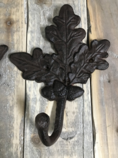 Coat hook in set, cast iron coat rack in antique brown as (2x) oak and maple