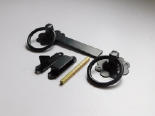 Gate lock with ring clasp round - 150mm - black