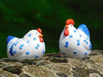 Rooster and Hen - hand-painted - ceramic