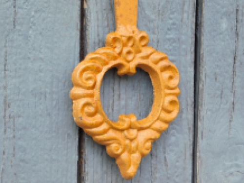 Cast iron wall bell - with wreath - rust colour - retro design