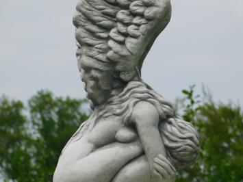 Kneeling angel with wings up - including plinth - full stone