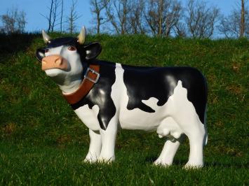 Cow with Neck Strap - 80 cm - Black and White - Polystone