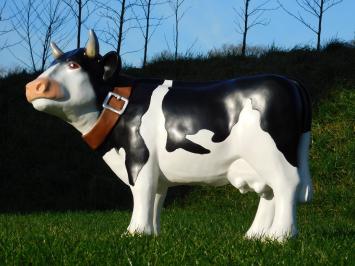 Cow with Neck Strap - 80 cm - Black and White - Polystone