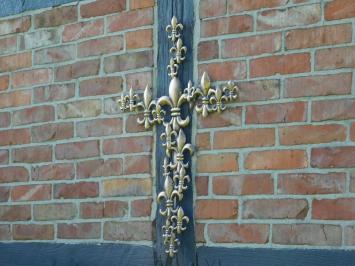 Großes Kreuz mit französischen Lilien - Metall - Schwarz mit Bronze - Wandornament