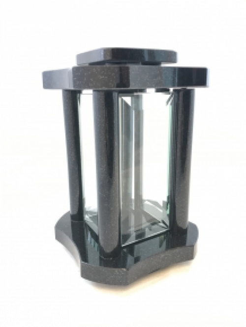 A grave lantern / tomb lamp, made entirely of granite, with faceted windows