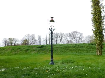 Garden lantern black, cast iron pole, with cupper shade, classic outdoor lamp