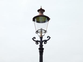 Garden lantern black, cast iron pole, with cupper shade, classic outdoor lamp