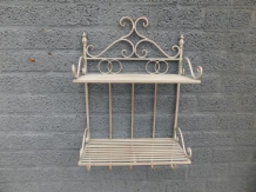 Wrought iron wall rack in antique cream color