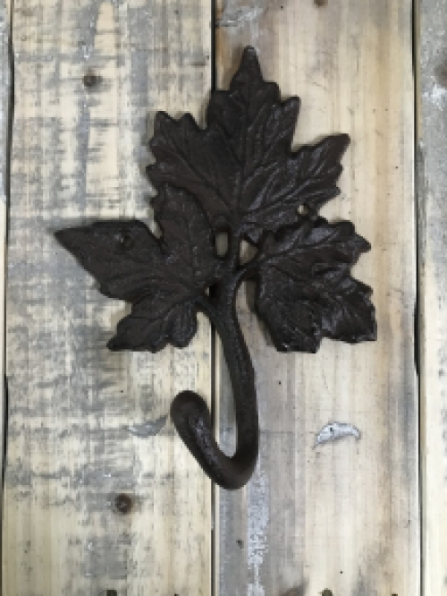 Coat hook with maple leaf, cast iron coat rack in antique brown